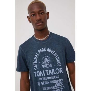 Tom Tailor tricou din bumbac culoarea albastru marin, cu imprimeu
