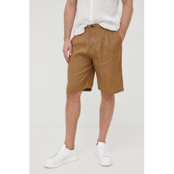 Sisley pantaloni scurti din in barbati, culoarea maro