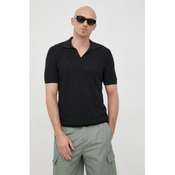 Sisley tricou polo din in culoarea negru, neted