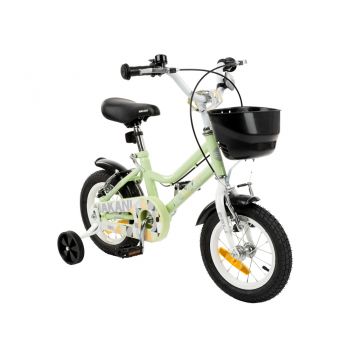 Bicicleta 12 inch cu roti ajutatoare si cosulet frontal Makani Pali Green