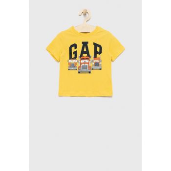 GAP tricou de bumbac pentru copii culoarea galben, cu imprimeu