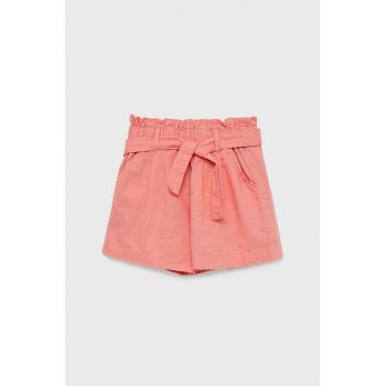 United Colors of Benetton pantaloni scurți de in pentru copii culoarea roz, neted