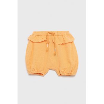 United Colors of Benetton pantaloni scurți din bumbac pentru copii culoarea portocaliu, neted