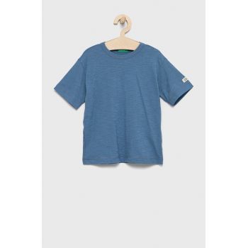 United Colors of Benetton tricou de bumbac pentru copii culoarea albastru marin, neted