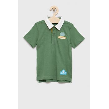United Colors of Benetton tricouri polo din bumbac pentru copii culoarea verde, cu imprimeu ieftin