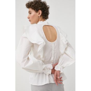 Bruuns Bazaar bluza din bumbac femei, culoarea alb, neted de firma originala