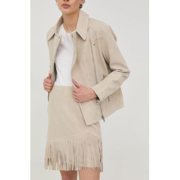 Bruuns Bazaar fusta din piele intoarsa culoarea bej, mini, drept Bruuns Bazaar fusta din piele intoarsa culoarea bej, mini, drept