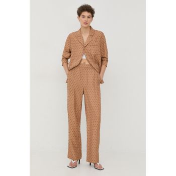 Bruuns Bazaar pantaloni femei, culoarea bej, lat, high waist