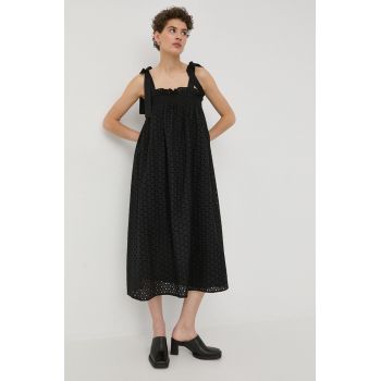 Bruuns Bazaar rochie din bumbac culoarea negru, midi, evazati ieftina
