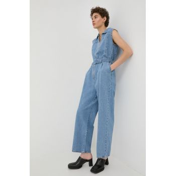 Gestuz salopeta jeans bumbac, cu guler