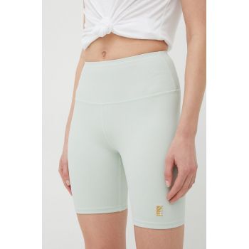 P.E Nation pantaloni scurți de antrenament Universal femei, culoarea verde, neted, high waist