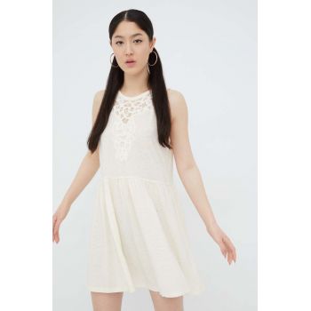 Superdry rochie din amestec de in culoarea bej, mini, evazati de firma originala