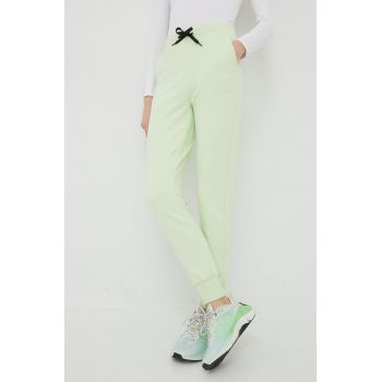 4F pantaloni de trening femei, culoarea verde, neted