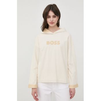 BOSS bluza femei, culoarea bej, cu imprimeu