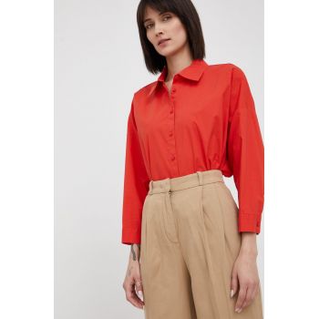 Sisley camasa din bumbac femei, culoarea rosu, cu guler clasic, relaxed