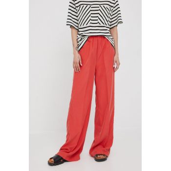 Sisley pantaloni femei, culoarea rosu, drept, high waist