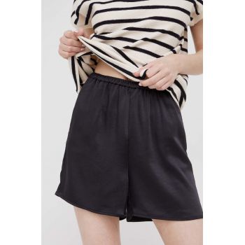 Sisley pantaloni scurti femei, culoarea negru, neted, high waist de firma originali