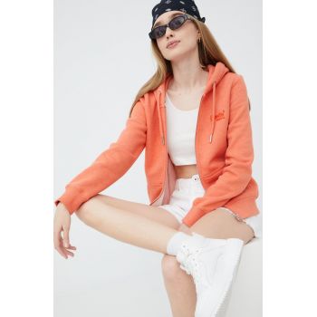 Superdry bluza femei, culoarea portocaliu, cu imprimeu