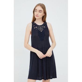 Superdry rochie din amestec de in culoarea albastru marin, mini, evazati