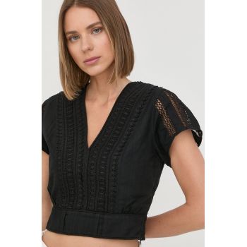The Kooples bluza din bumbac femei, culoarea negru, neted de firma originala