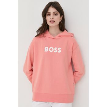 BOSS hanorac de bumbac femei, culoarea portocaliu, cu imprimeu 50468367