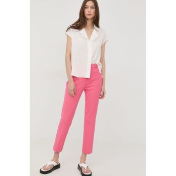 BOSS pantaloni femei, culoarea roz, drept, high waist