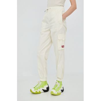 Fila pantaloni de trening femei, culoarea bej, jogger, high waist