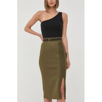 Karl Lagerfeld fusta culoarea verde, midi, creion