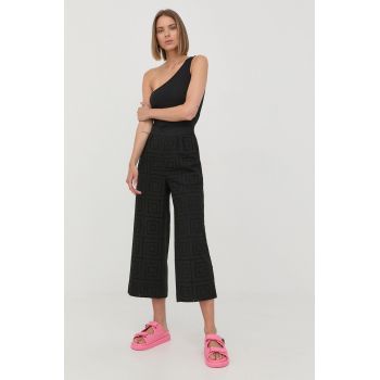 Karl Lagerfeld pantaloni de bumbac femei, culoarea negru, fason culottes, high waist