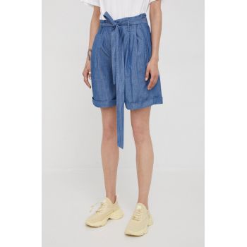 G-Star Raw pantaloni scurti din bumbac femei, culoarea albastru marin, neted, high waist