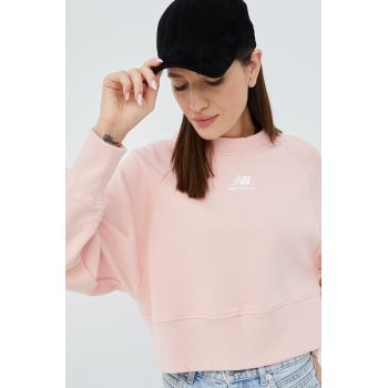New Balance hanorac de bumbac WT21554PIE femei, culoarea roz, neted