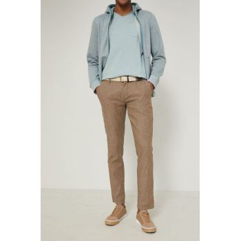 Medicine pantaloni din in barbati, culoarea maro, cu fason chinos