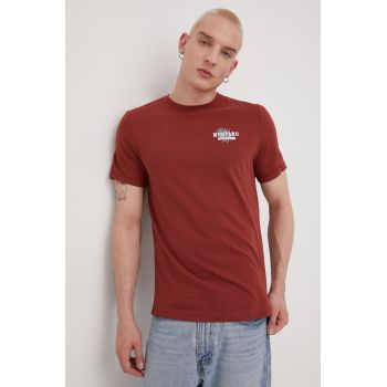 Mustang tricou din bumbac culoarea bordo, cu imprimeu