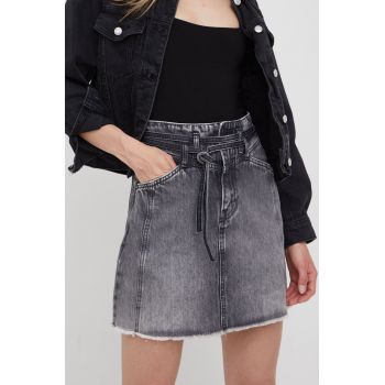 Pepe Jeans fusta jeans Raisa Skirt Black culoarea negru, mini, drept