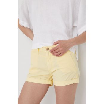 Pepe Jeans pantaloni scurti din bumbac Balboa Short femei, culoarea galben, neted, medium waist
