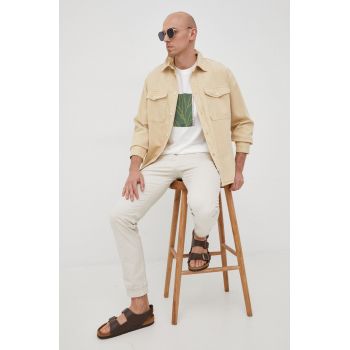 Selected Homme camasa barbati, culoarea bej, cu guler clasic, relaxed