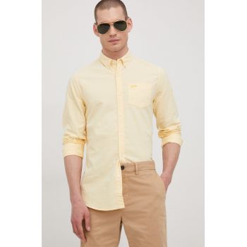 Superdry camasa din bumbac barbati, culoarea galben, cu guler button-down, regular
