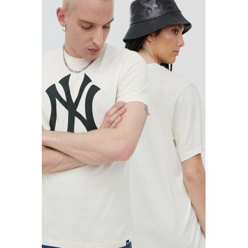 47brand tricou din bumbac Mlb New York Yankees culoarea bej, cu imprimeu ieftin