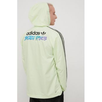 adidas Originals geaca HF4865 barbati, culoarea verde, de tranzitie, oversize