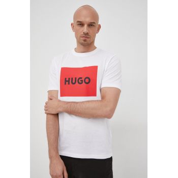 HUGO tricou din bumbac culoarea alb, cu imprimeu