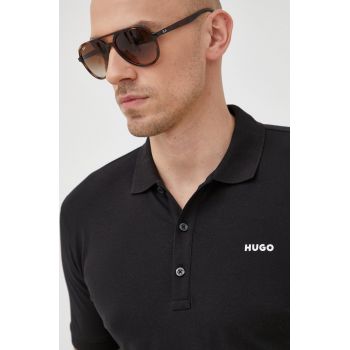 HUGO tricou polo barbati, culoarea negru, neted