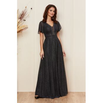 Rochie de ocazie din voal cu glitter Atlanta Neagra