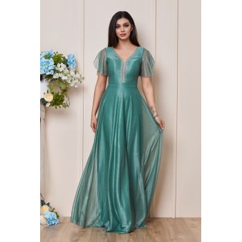 Rochie de ocazie din voal cu glitter Atlanta Vernil ieftina