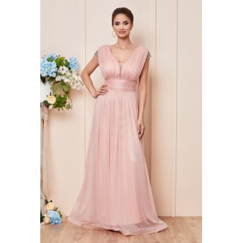 Rochie de ocazie din voal cu glitter Florence Peach