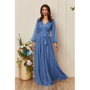 Rochie de ocazie din voal cu glitter Ophelia Albastra