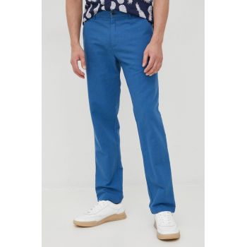 Sisley pantaloni din amestec de in barbati, culoarea albastru marin, mulata