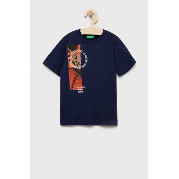 United Colors of Benetton tricou de bumbac pentru copii culoarea albastru marin, cu imprimeu