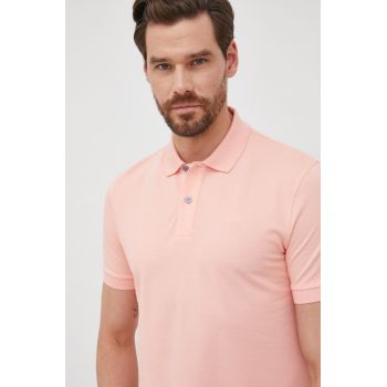 BOSS polo de bumbac culoarea roz, cu imprimeu de firma original