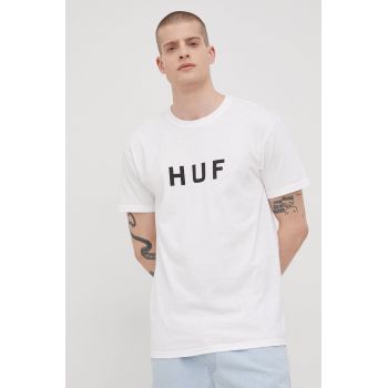 HUF tricou din bumbac culoarea alb, cu imprimeu