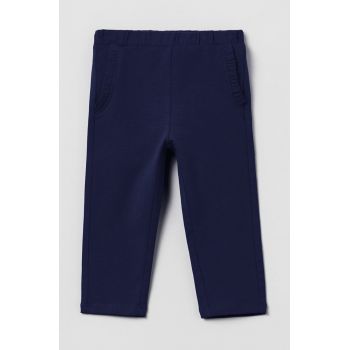 OVS leggins copii culoarea albastru marin, neted